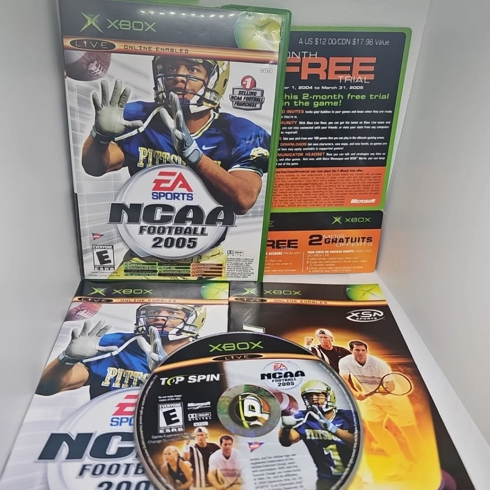 Xbox NCAA Football 2005 And Top Spin Tennis Double Game Combo - CIB/Tested